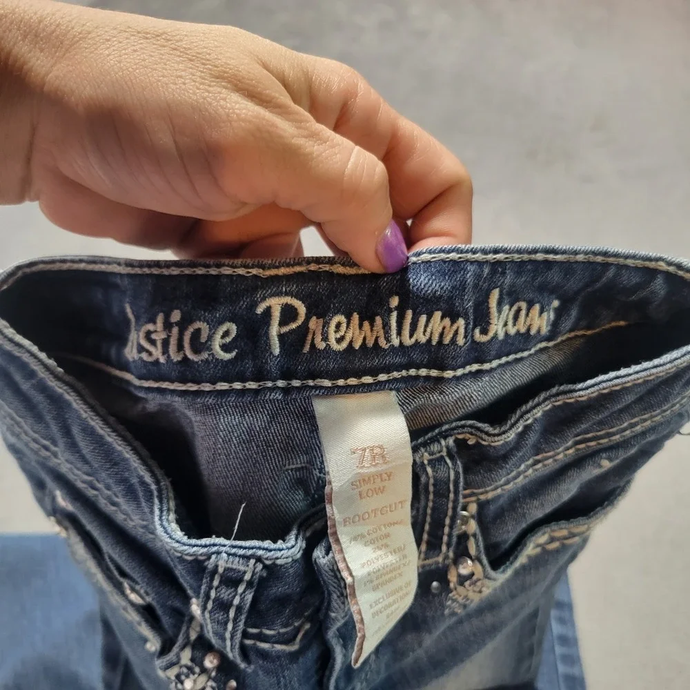Justice Premium Jeans Girls 7 Blue Simply Low Bootcut Rhinestone Embellished Y2K